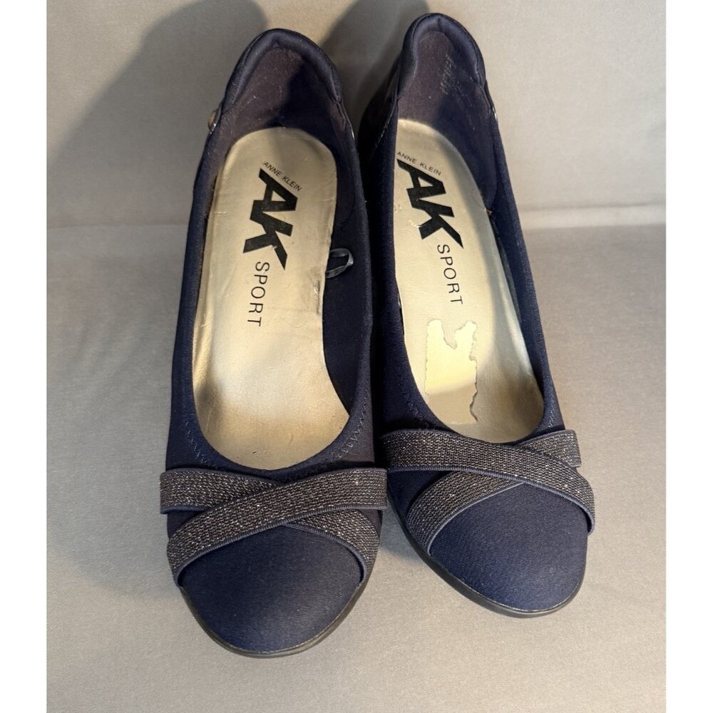 Anne Klein Sport Blue Glittering Criss Cross Strap Accent Slip On Wedges 8.5 - Picture 5 of 8